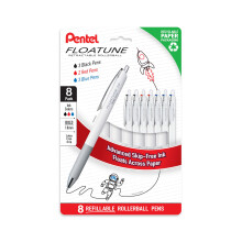 Pentel Floatune Retractable Rollerball, 1.0mm Bold Point, Black, Red, and Blue Ink, 8-pk (BY210PF8OFC)