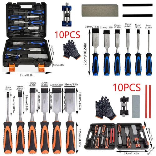 Wood Chisel Set 10 Pieces Woodworking Tools Sharpening Stone with Storage Box UK 1