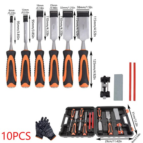 Wood Chisel Set 10 Pieces Woodworking Tools Sharpening Stone with Storage Box UK 2