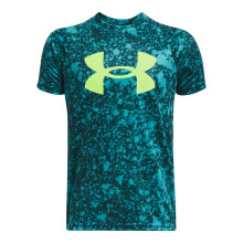 T-shirt à manches courtes Under Armour pour garçons, logo grand imprimé, Hydro Teal / Jaune fluo, X-Small