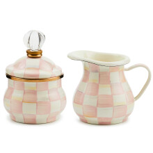MACKENZIE-CHILDS Ensemble Crémier et Sucrier, Distributeur de Crème et Sucre, Décor de Cuisine Unique, Vichy Rose et Blanc