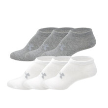 Under Armour UA Träning Dam No-Show Strumpor, Medium (Passar Skostorlek 6-10), 6 Par, Vit och Grå