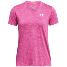 Under Armour Womens Tech Twist Short Sleeve V Neck, (672) Super Pink / / White, Small