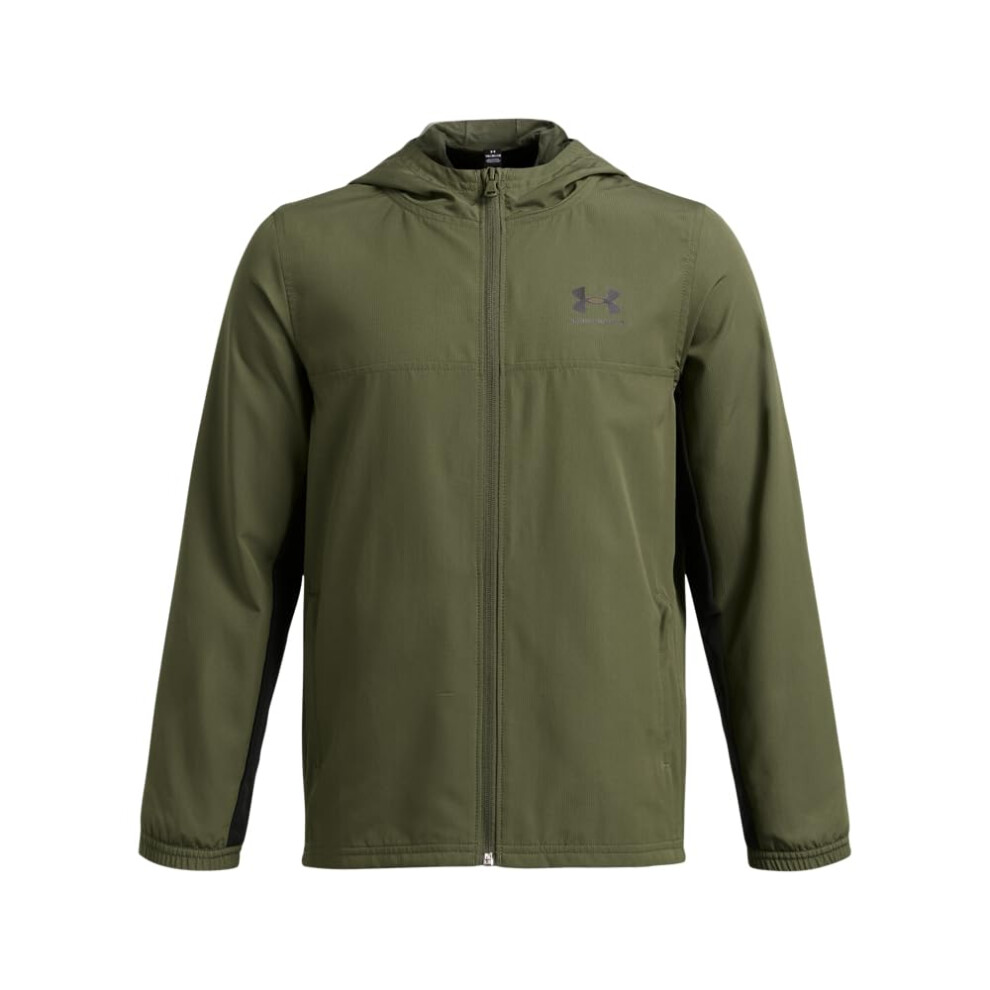 Under Armour Boys Green Rival Woven ' Jacket Marine Od / Black / Black Ymd (54 - 59 In) - Image 6