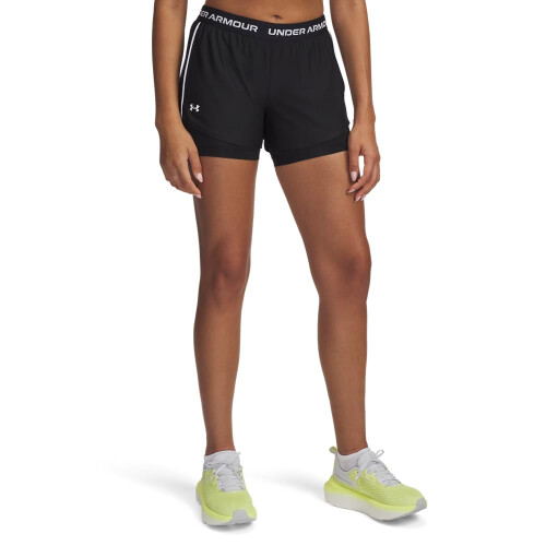 Under Armour Under Armour Dames Tech Play Up 2 in 1 Shorts, (001) Zwart/Zwart/Wit, Medium