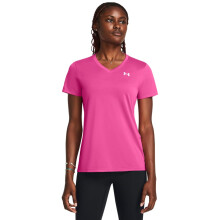 Under Armour Dames Tech Korte Mouw V-Hals, (652) Rebel Pink / White, X-Small
