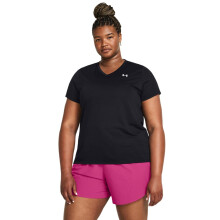 Under Armour Womens Tech Short Sleeve V Neck, (001) Black / / White, XX-Large