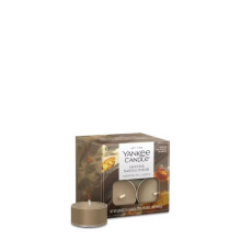Yankee Candle Amber & Sandalwood Tea Light Candles, Premium Plant Wax Scented Tealights, 12 Count, Beige, Up to 5 Hours Burn Time, Natural Fiber Wick,