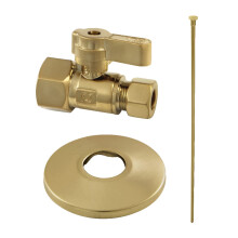 Kingston Brass KF43157TKF20 Toilet Supply Kit, 1/2" FIP x 3/8" OD Comp Ventiel, Geborsteld Messing