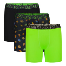 Under Armour Boys' Multipack Performance Tech Boxer Brief, Lightweight & Smooth Stretch Fit, Black/Hyper Green Print, YM