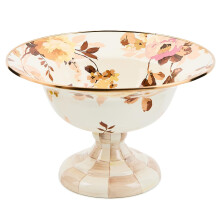 MACKENZIE-CHILDS Enamel Compote, Pedestal Serving Dish or Decorative Bowl, Large, Wild Rose White