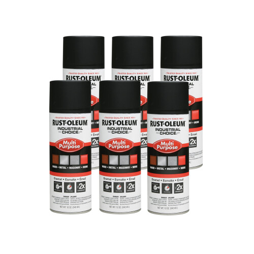 Rust-Oleum Rust-Oleum 1676830-6PK Vernice Spray Multiuso 1600, 12 oz, Nero Ultra-Opaco, 6 Pezzi