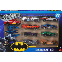Hot Wheels Toy Cars, Batman-Themed 10-Pack, Set of 10 Die-Cast Vehicles Including a Batmobile & a Batplane in 1:64 Scale (Styles May Vary)