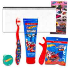 Hot Wheels Oral Care Traveling Kit for Kids - Bundle with Toothbrush with Cover, Toothpaste, Floss Pack, Travel Bag, and More for Boys, Toddlers | Hot