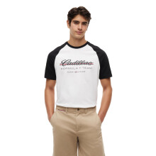 Tommy Hilfiger Men's F1 Short Sleeve Script Raglan Graphic Tee, White/Black X-Large