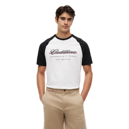 Tommy Hilfiger Tommy Hilfiger Men's F1 Short Sleeve Script Raglan Graphic Tee, White/Black X-Large