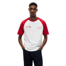 Tommy Hilfiger Men's F1 Short Sleeve Raglan Varsity Graphic Tee, White/Red X-Large