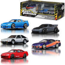 Hot Wheels Toy Cars, Premium Fast & Furious Tokyo Drift Bundle, 5 1:64 Scale Die-Cast Vehicles from The Fast Movie in Collectable Packaging