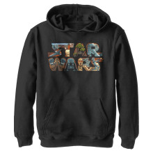 STAR WARS Felpa con Cappuccio Logo Personaggio Bambino, Nera, Small