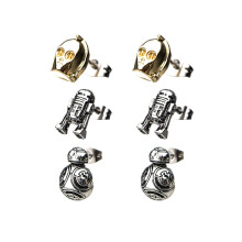 Star Wars Sieraden Unisex Volwassen Episode 8 BB-8, C-3PO en R2-D2 Stud Oorbellen Set, Goud/Zilver, One Size