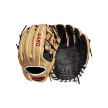 Wilson 2022 A450 Guanto da Baseball Infield 11.5" - Nero/Biondo, Manico Sinistro