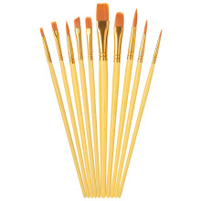 Mr. Pen- Artist Paint Brushes for Acrylic Painting, 10 pcs, Yellow Ergonomic Wooden Handle, Synthetic Bristles in Different Sizes & Shapes, Watercolor