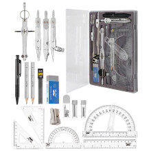 Mr. Pen- Geometrieset, 15 Teile, Hellgrau, 15 cm Schwenkarmwinkelmesser, Zirkel, Lineal, Geodreiecke