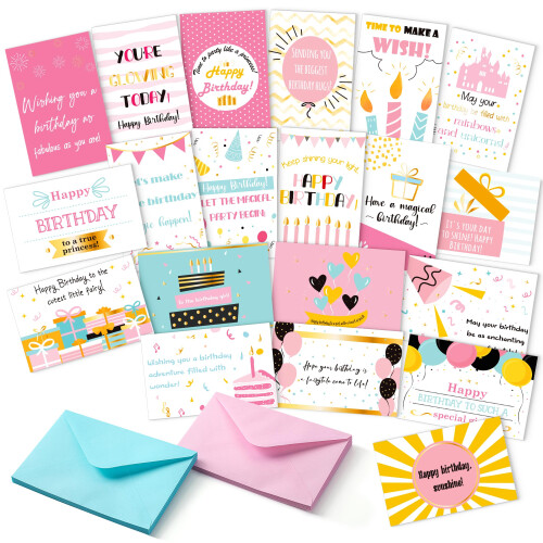 Mr. Pen - Tarjetas de Cumpleaños con Sobres, Pack de 20, 4" x 6", Variadas, Dorado, Interior en Blanco