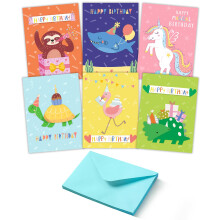 Cartes d'Anniversaire Mr. Pen pour Enfants, 3,75" x 5,2", 48 Pack avec Enveloppes, 6 Designs Animaux Colorés