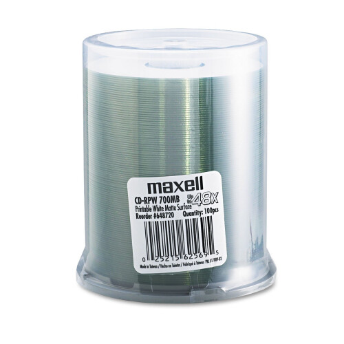 Maxell Discos CD-R 700MB/80 min 48x Spindle Matte Blanca 100/Pack MAX648720