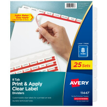 Avery 8-Tab Ringbinderdelare, Klistermärken, Vita Flikar, 25 Set (11447)