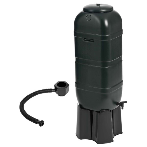 Charles Bentley Slim Line Garden Water Butt Set Including Tap with Stand Lockable Lid Filler Kit - 100L