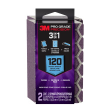 Esponja de Lijado 3M Pro Grade Precision 3 en 1, Grano 120, 2 Esponjas, Lavable y Reutilizable