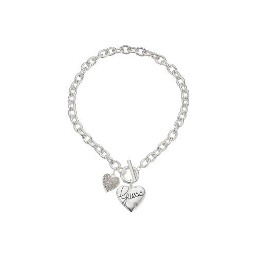 Guess GUESS "Basic" Silver Logo Hjärt- och Pave Hjärt Toggle Hänge Halsband