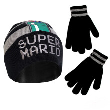 Nintendo Jungen Wintermütze und Kinderhandschuhe Set, Super Mario Beanie für 4-7 Jahre, Grau/Schwarz