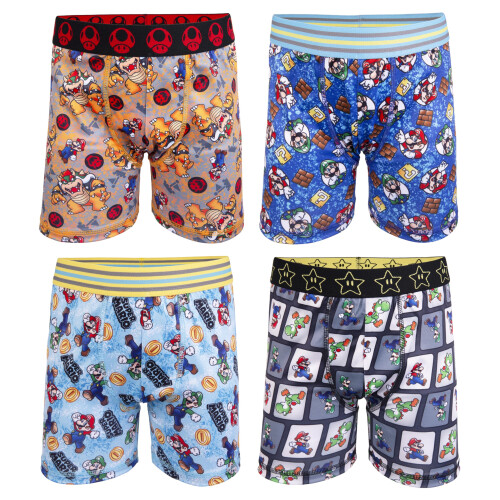 Nintendo Nintendo Boxer Briefs Super Mario con Mario, Luigi, Toad, Yoshi, Peach e Bowser, Taglie 4, 6, 8, 10 e 12