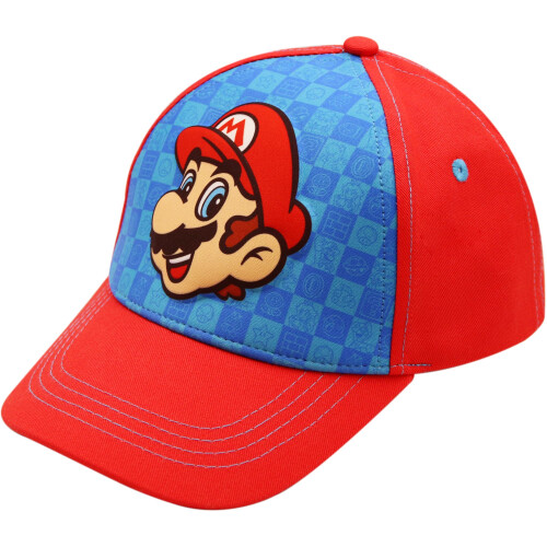 Nintendo Cappello da baseball Nintendo per bambini, Super Mario, regolabile, rosso/blu