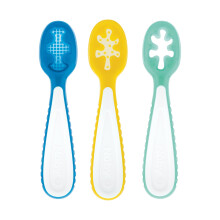 Nuby 3-Stage Baby's First Spoons Set - 3 Pack - 6+ Months - Baby Spoons with Easy Grip Handle - Encourages Self-Feeding - Cobalt/Lemon/Sage