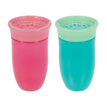 Nuby Wonder Cup - Spill-Proof Toddler Sippy Cups - (2 Pack) 10 oz - Sip from All Sides - Leak Resistant - Spoutless Transition Cup - Pink/Aqua