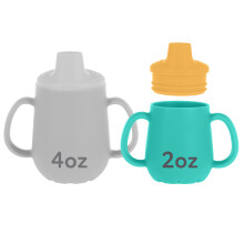 Taza de Entrenamiento Nuby - Taza de Silicona con Pitorro de Flujo Libre - 2 oz - 6+ Meses - Amarillo y Aqua