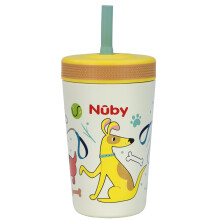 Taza Aislada Nuby Thirsty Kids con Pajita de Silicona - 12 oz - Acero Inoxidable y Resistente a Fugas - 18+ Meses - Perros