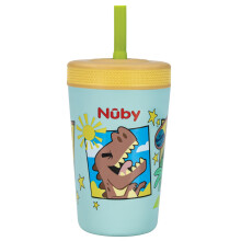 Nuby Thirsty Kids Insulated Toddler Cup with Silicone Flexstraw - 12 oz - Stainless Steel and Leak-Resistant - 18+ Months - Dinosaurs