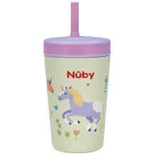 Nuby Thirsty Kids Insulated Toddler Cup with Silicone Flexstraw - 12 oz - Stainless Steel and Leak-Resistant - 18+ Months - Unicorns