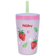 Nuby Thirsty Kids Insulated Toddler Cup with Silicone Flexstraw - 12 oz - Stainless Steel and Leak-Resistant - 18+ Months - Strawberries