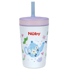 Nuby Thirsty Kids Insulated Toddler Cup with Silicone Flexstraw - 12 oz - Stainless Steel and Leak-Resistant - 18+ Months - Tea Pots
