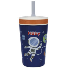 Nuby Taza Aislada para Niños con Pajita de Silicona - 12 oz - Acero Inoxidable y Resistente a Fugas - 18+ Meses - Astronauta