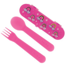 Utensilios Nuby para Niños con Estuche de Viaje - Set de Cuchara y Tenedor para Autocomida