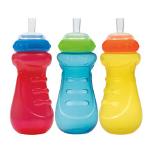 Taza Nuby Sports Sipper para Niños con Boquilla de Silicona Suave - (Paquete de 3) 14 oz - Resistente a Fugas - 18+ Meses