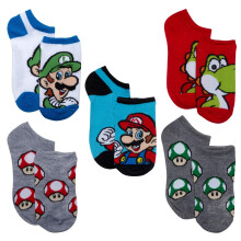 Nintendo Pojkar Super Mario 5 Pack No Show Strumpor, Röd Grå Multi, 6-8.5