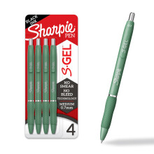 SHARPIE S-Gel, Gel Pens, Drawing Pens, Gel Ink Pens For Journaling, Writing Pens, Coloring Pens, Medium Point Pens (0.7Mm), Green Barrel, Black Ink, 4